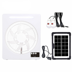 Rechargeable Solar Fan Energy Saving 10 Inch Adjustable Wind Levels With Lighting <b>Bulb</b> Set For Home Garden Travel Emergency - Product Image 1