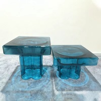 Ensemble de 2 tables carrées L48*W48*H35cm L48*W48*H48cm, table d'appoint en verre vert ambre bleu violet 48cm 480mm, meubles en verre