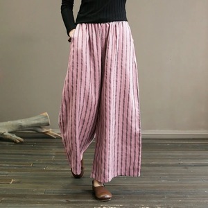 Cotton Linen Striped Wide Leg Pants Women Casual Breathable Loose Fit Plus Size Straight Leg Pants With Pockets Summer Style - Product Image 2