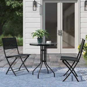 Ensemble de meubles de jardin d'extérieur pliants, <span class=keywords><strong>Set</strong></span> de Table, chaise et Table de café, dossier bas, en fer, 3 pièces - Product Image 2