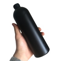 Bouteille en plastique cosmétique cylindrique ronde résistante aux produits chimiques, noire mate, 500 ml, 16 oz, vide, en HDPE, avec pompe à lotion