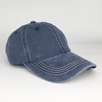Marineblauwe vintage gewassen katoenen pet met contraststiksels, unisex casual baseballcap