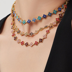 <strong>Jewelry</strong> for Women Dopamine Burst Four-Petal Flower Handmade Sticky Diamond Stainless Steel Bracelet Earrings Necklace Exquisite - Product Image 1