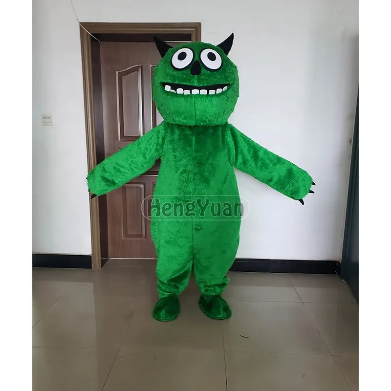 Hengyuan fábrica al por mayor verde extraño peludo monstruo mascota disfraz juego de dibujos animados Cosplay personaje mascota ropa