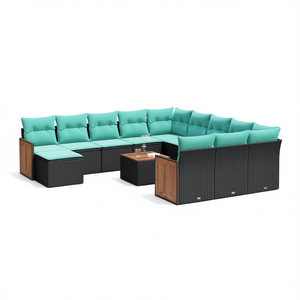 Conjunto de Sofá de Jardín de Ratán Sintético Negro con Cojines, Muebles de Patio para 10 Personas, Diseño Contemporáneo, Estilo Moderno - Product Image 1
