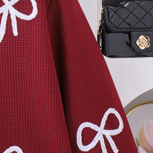 欧美秋季新款女童套装华夫饼干两件套上衣配百褶立体图案裙子嘻哈风格两件套 - Product Image 6