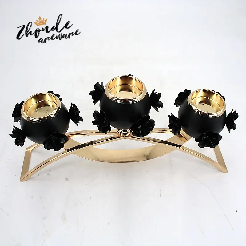 3 ראשי שחור זהב פמוט זהב מצופה חתונה candelabros/במרכז מרכזי שולחן קישוט פמוט