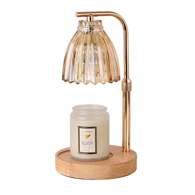 Nouvelles lampes chauffe-bougies en cire en forme de verre à Base en bois avec lampe à bougie électrique à hauteur réglable avec gradation pour la décoration intérieure