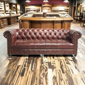 Muebles clásicos de lujo antiguos de estilo americano Salón Cigar Sala VIP Discoteca Bar Sofás de cuero sintético - Product Image 4