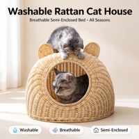 Maison pour chat en rotin imitation tressé à la main, respirante, lavable, trois tailles, vente en gros OEM ODM