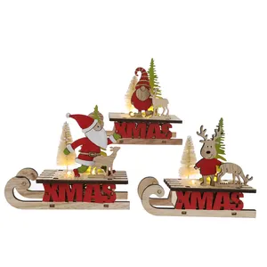 豪华木制圣诞装饰圣诞灯鹿雪人圣诞老人雪橇装饰可定制尺寸激光切割技术