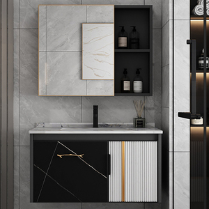 Aluminio montado en la pared de diseño moderno para juego de tocador de baño Gabinete de fregadero resistente al agua para uso hotelero Artículo de liquidación - Product Image 5