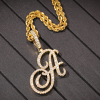 Nouveau Collier Pendentif Lettre Cursive Sertie de Zircons Cubiques, Couleurs Or et Argent, Breloques Alphabet, Bijoux Hip Hop