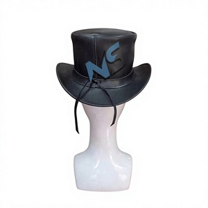 Chapeau haut de forme en cuir noir avec broderie à la main en concho argenté, unisexe, pour toutes les saisons, festivals de musique et concerts - Product Image 2