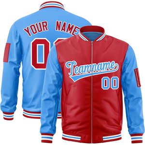 Veste bomber unisexe adulte en tissu PU coupe-vent, col rabattable, style preppy automne, fermeture éclair, personnalisable. - Product Image 1