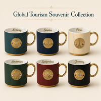 Mug à café en céramique souvenir touristique Norvège, design drapeau et bâtiment emblématique, badge métallique, pour porcelaine fine, personnalisation OEM ODM, vente en gros