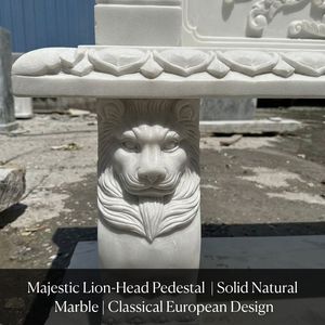 Banc de jardin extérieur droit en marbre blanc sculpté à la main, sur piédestal, pour patio de villa, vente en gros - Product Image 4
