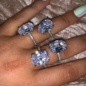 Anel de casamento 925 prata esterlina grande diamante brilhante solitário