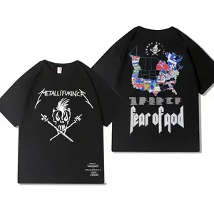 Camiseta masculina com desenho de hip hop Harajuku anime, roupas de banda punk punk de metal pesado, estampa em branco tricotada, top de rock Y2K Tops