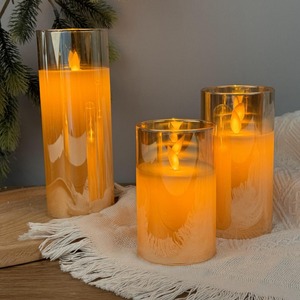 Juego de Velas Aromáticas LED USB con Llama Parpadeante de Cera Real en Vaso de Vidrio Gris Dorado, Funciona con Batería Electrónica - Product Image 2