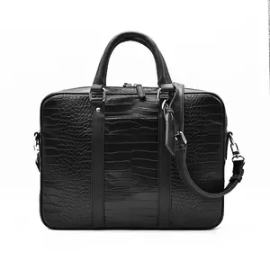 Custom Logo Mens Crocodile Leather Messenger Bag Genuine Leather Laptop Messenger Briefcase Bag