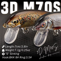 B&U JT46 70mm 7.1g Leurre Minnow Coulant à Haute Simulation, Imprimé en 3D, pour Pêche en Eau Salée et Eau Douce (Bar, Truite, Perche)