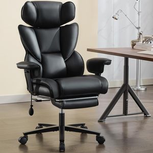 Ergonomic High <b>Back</b> Leather Office <b>Chair</b> with Footrest, Lumbar <b>Support</b>, Adjustable Headrest, Height Adjustable Reclining Gaming - Product Image 1