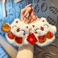Porte-clés en peluche chat porte-bonheur adorable, doux et écologique, pendentif 3D rembourré pour cadeaux de fêtes et décoration quotidienne (vente en gros)