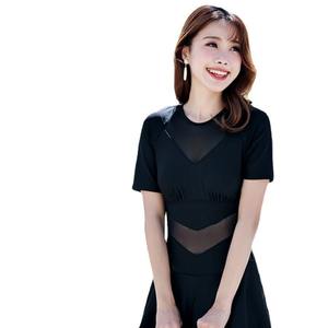 JH9662 Traje de baño de una pieza para mujer, cuello redondo, color sólido, para natación, deportes acuáticos, diseño conservador para adultos - Product Image 5