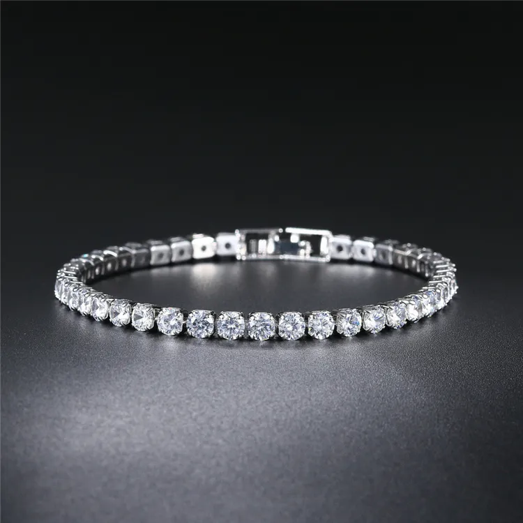 10 bracelets de luxe pour hommes et femmes, en zircone cubique CZ, diamant, plaqué or, 4MM, vente en gros