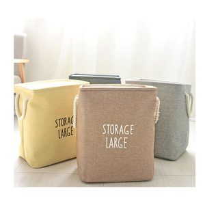 Large <b>Square</b> Foldable Canvas Storage <b>Basket</b> With Rope Handles For Laundry Clothing Organizer In Coffee Beige Gray Black - Product Image 5