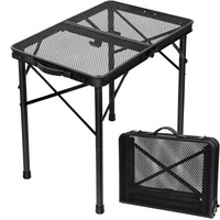 Table de pique-nique pliante CE 3x2 FT, table de camping portable, hauteur réglable, en métal grillagé, design compact et sac en filet