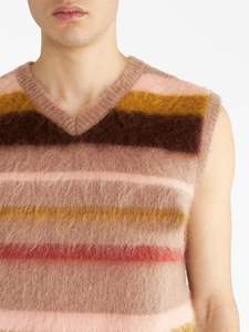 Vente en gros de crochet ajusté pull à rayures dégradées gilet en mohair haut pour homme tricoté sans manches - Product Image 3