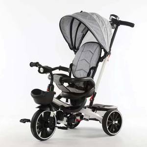<span class=keywords><strong>Tricycle</strong></span> pour bébé à 3 roues, cadre en acier à haute teneur en carbone, panier avant en plastique noir, roues gonflables, frein arrière, musique, têtes 360 - Product Image 2