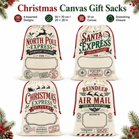 Sac cadeau de Noël personnalisé en toile 50x70cm, sac de Père Noël réutilisable de 10oz avec cordon de serrage et étiquette nominative inscriptible pour cadeaux de fêtes