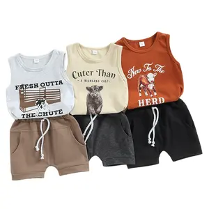 0-3Y Summer Newborn Infant Baby Boys Clothes Sets Cow Cattle Print Sleeveless Tank Tops Shorts Western Cowboy Tracksuits Outfits