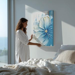 JUHOME - Pintura al Óleo Abstracta Texturizada con Flores Azules Pintadas a Mano, Arte de Pared de 24x36, Original Moderno de China para Sala de Estar - Product Image 5