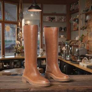 מגפי חום מותאם אישית יצרן נשים מעור הבוהן שטוח ירך מגפיים גבוהים מותאם אישית וינטג 'חום ארוך 2025 - Product Image 3