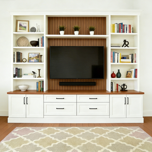 High Quality Matte Grey Solid Wood <strong>TV</strong> Cabinet Whole <strong>Wall</strong> Media Unit with Arched <strong>Shelving</strong> Display - Product Image 6