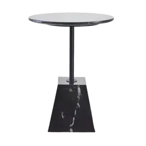 Lüks modern çağdaş ev mobilyaları yuvarlak doğal siyah mermer metal yan tabure köşe sehpa çay masası