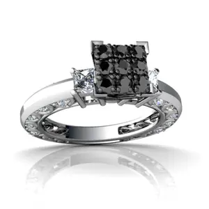 1.00克拉天然黑白天然钻石14k纯金订婚戒指，钻石结婚戒指14k真金，钻石戒指