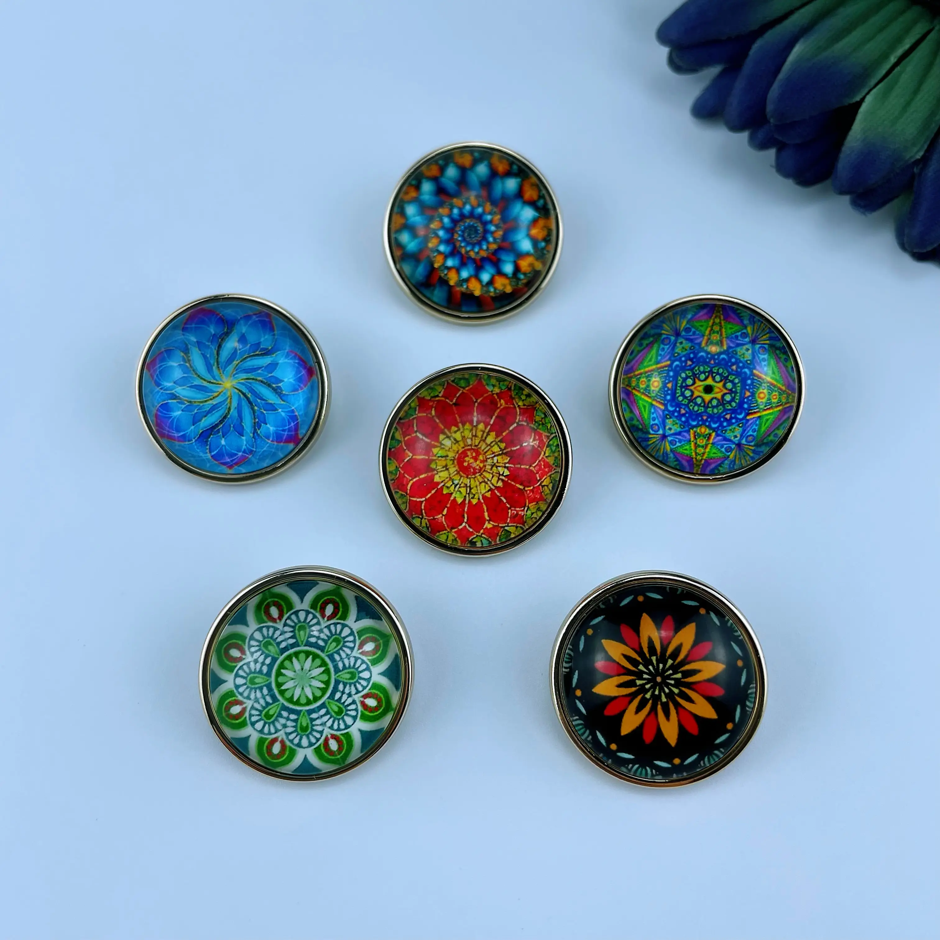 Düğmeler el yapımı çiçekler pirinç dikiş fantezi gömlek düğmesi cam düğmeler Metal alaşım takım taşlar inci giysiler için erkekler için