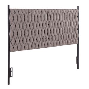 LumiSource Matisse Queen Size Headboard in <b>Black</b> Metal Grey Fabric by DB Braided Minimalist Style Platform <b>Bed</b> <b>Storage</b> Features - Product Image 1