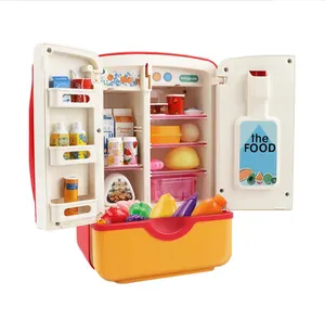 Plastic Playhouse Simulation Fridge Mini Electric Refrigerator Educational Pretend Play Food Set Kitchen Toy With Light Music