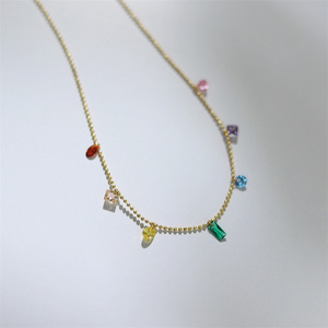 Collar de Zirconia Colorida con Forma de Gota de Agua, Diamante Azul Arcoíris, Cadena para Clavícula de Acero Inoxidable de Titanio con Baño de Oro de 18K - Product Image 6