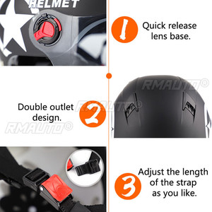 Casco Abierto 3/4 para Motocicleta, Casco de Media Cara Unisex para Moto, Scooter, Protector de Cabeza con Lente Protectora Solar Anti UV - Product Image 4