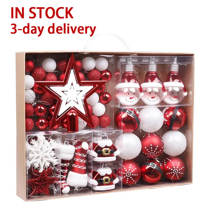 Eaglegits-adornos navideños para decoración, bolas de Navidad transparentes, color rojo y blanco, 30-170mm, 70 Uds.
