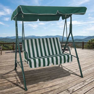 Fauteuil balançoire de jardin extérieur 2 <span class=keywords><strong>places</strong></span> personnalisable avec coussin rayé, auvent festonné et <span class=keywords><strong>hamac</strong></span> de véranda en métal - Product Image 5