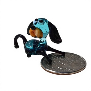 Glass Dog Figurine Blue Black Mini Animal Decor Tabletop Vase <b>Desk</b> Accessory Contemporary Design Single Piece - Product Image 1