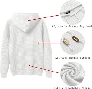 OMAIGA Sweat à capuche décontracté pour homme à manches longues avec cordon de serrage, tricot gaufré, poche kangourou, séchage rapide, 330g, 97% polyester, 3% élasthanne - Product Image 6